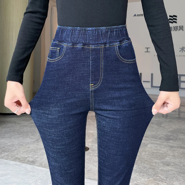 Pantalones vaqueros elásticos para mujer, ajustados de Vaqueros cintura  alta con botonadura, ropa de calle, primavera, 2024 - AliExpress