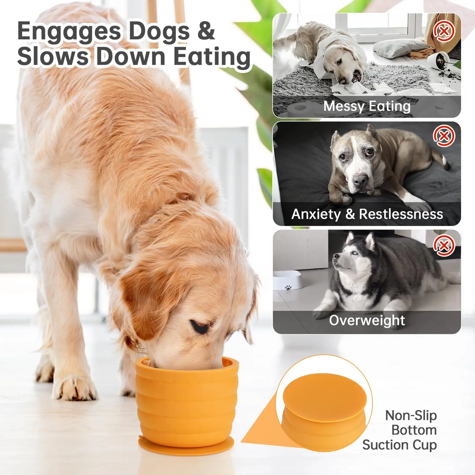 New Silicone Dog Slow Feeder Bowl with Honeycomb Lick Mat Slows Eating & Aids Anxiety Relief Dishwasher Safe & Freezer-Friendly