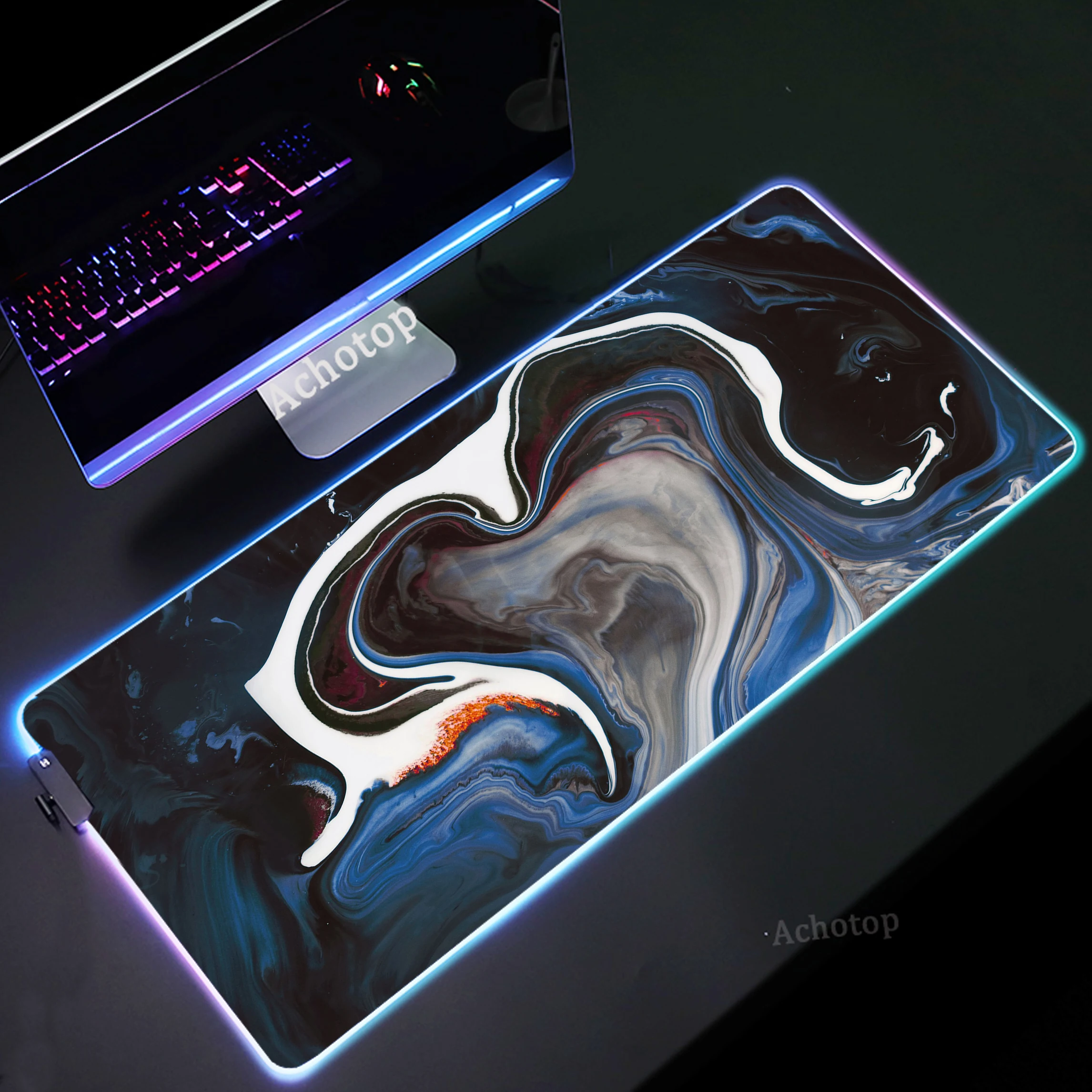 

Large Strata Liquid RGB Mouse Pad Computer Game Mousemat HD Print Table Protector Natural Rubber Mousepad LED Desktop Carpet