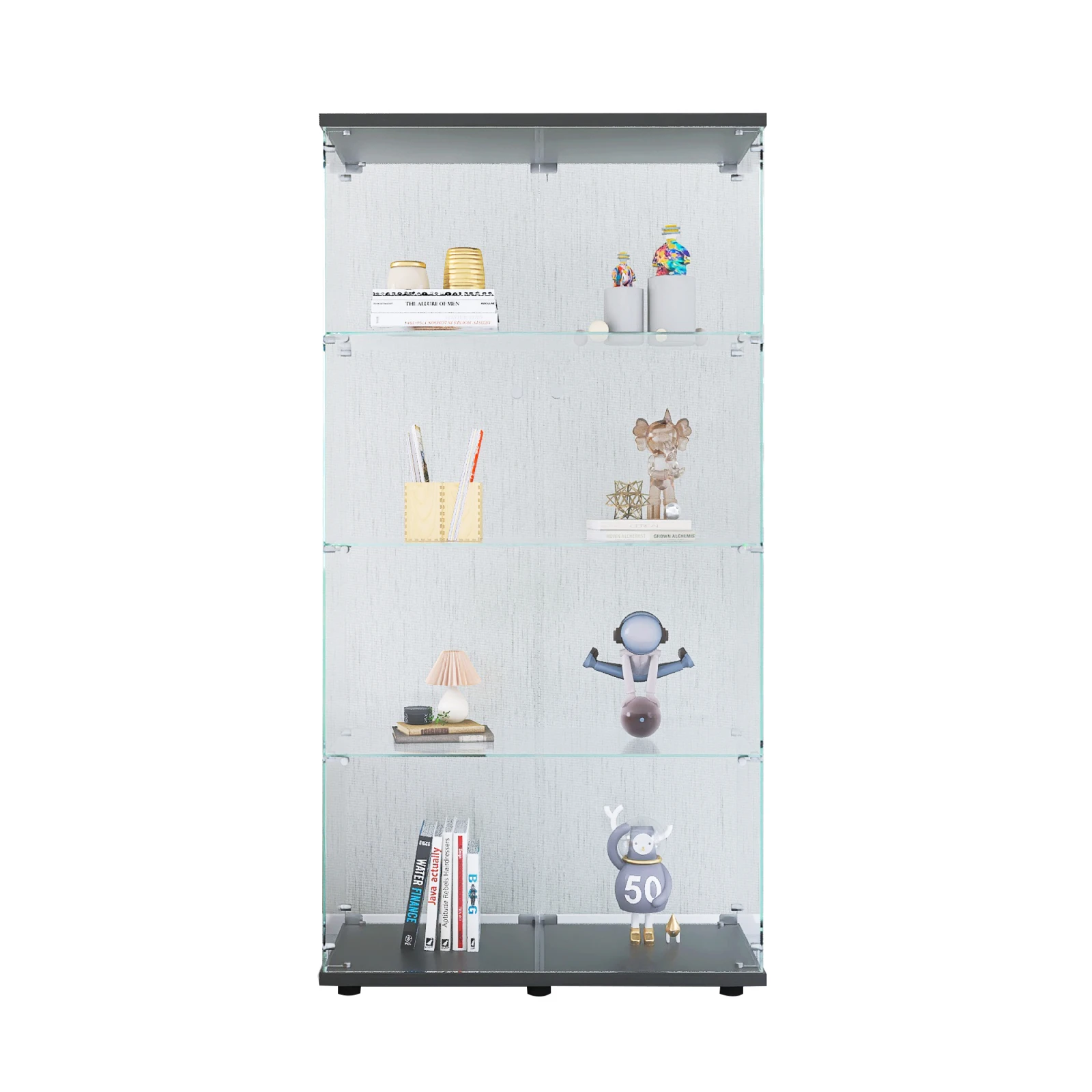 Comanlia Zweitürige Glasvitrine mit Tür, Spielzeugaufbewahrungsschrank, Freistehendes Kuriositäten-Bücherregal, Schwarz – Detail 9