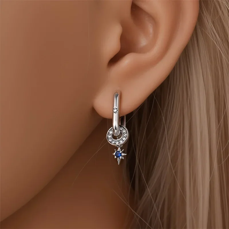 925 Silver Starry Moon Night Zircon Earrings for Women