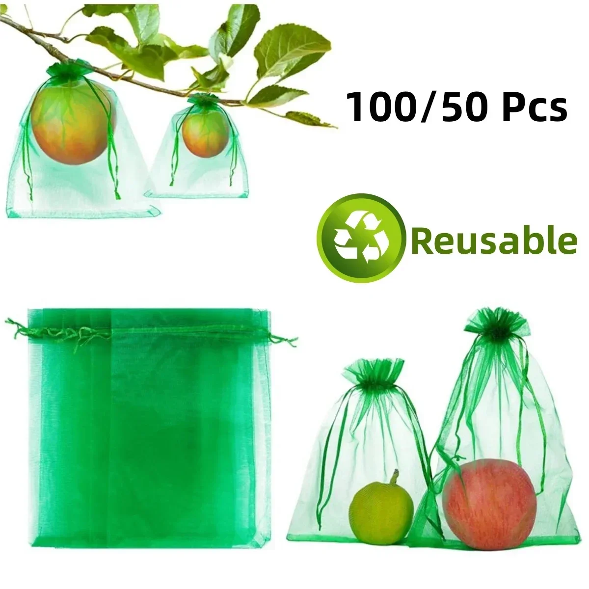 

Bags Pack Protection Pest Net For With Organza Bag Fruit Mesh Control Reusable Grow Drawstring Pouch Grape Strawberry Bag 100/50