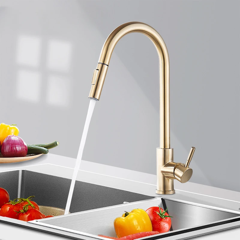 

Матовый золотой кухонный кран, вращающийся настенный разбрызгиватель, потоковый и распылитель, носик смеситель горячей и холодной воды Tap