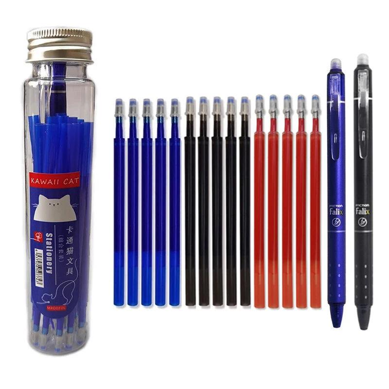 

Push Type Erasable Gel Pen Set High-capacity Refills 0.5mm Magic Ink Pen for Office School Writing Supplies Kawaii Stationery