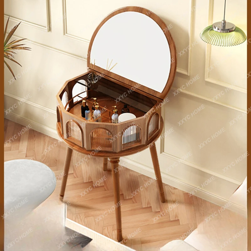 

Solid Wood Dresser Small Apartment Flip Dresser Retro Bedroom Small Semicircle Corner Makeup Table