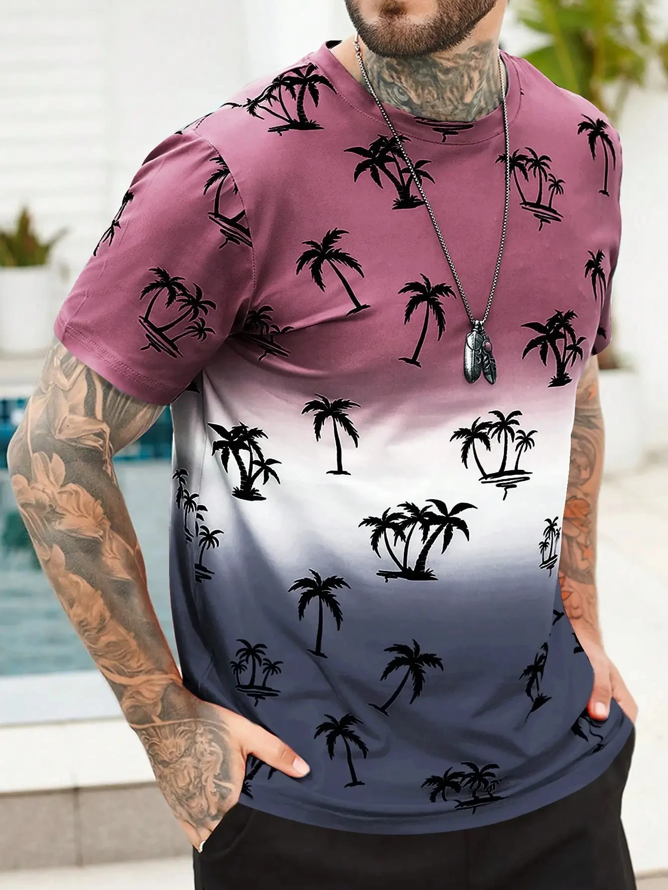

Футболка мужская с рисунком кокосового дерева, топ с коротким рукавом и круглым вырезом, Повседневная рубашка в гавайском стиле, в стиле Харадзюку, на лето