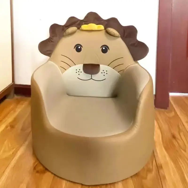 Modern Little Lion Sofa for Kids Soft Animal-Style Wood Foam Seat Floor-Standing Baby Furniture for Bedroom Living Room Dining