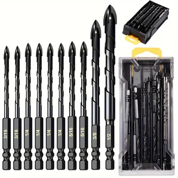 10 Pieces of Concrete Drill Bit Kit, suitable for Glass Plastic Wood Brick Tungsten Carbide Drill Hard Alloy Cross Drill Bits 1