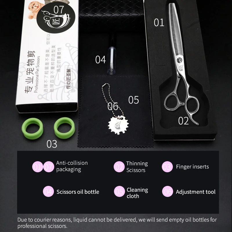 Dog Grooming Scissors Crane 7.0 Inch 41 Teeth Professional Pet Grooming Thinner Shears for Dogs Hair