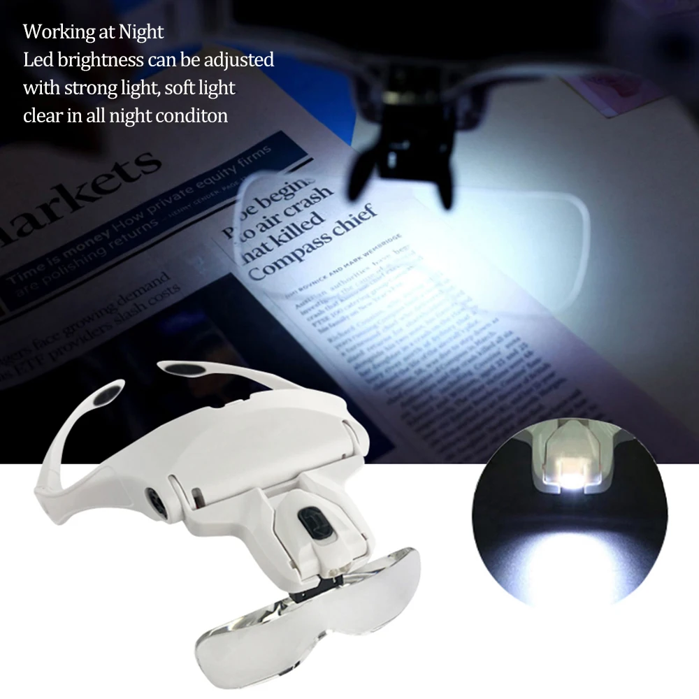 

Magnifier Glasses With LED Light, Headband Illumination Magnifier Loupe With 5 Lens, Magnifying Glass for Reading Repair Craft