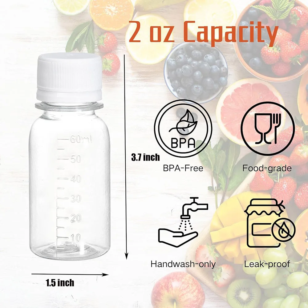Small Shot Bottles GingerBottles Mini Clear Plastic Bottles Mini Liquor/Travel Bottles Juice Potion Liquids Whiskey 2 oz