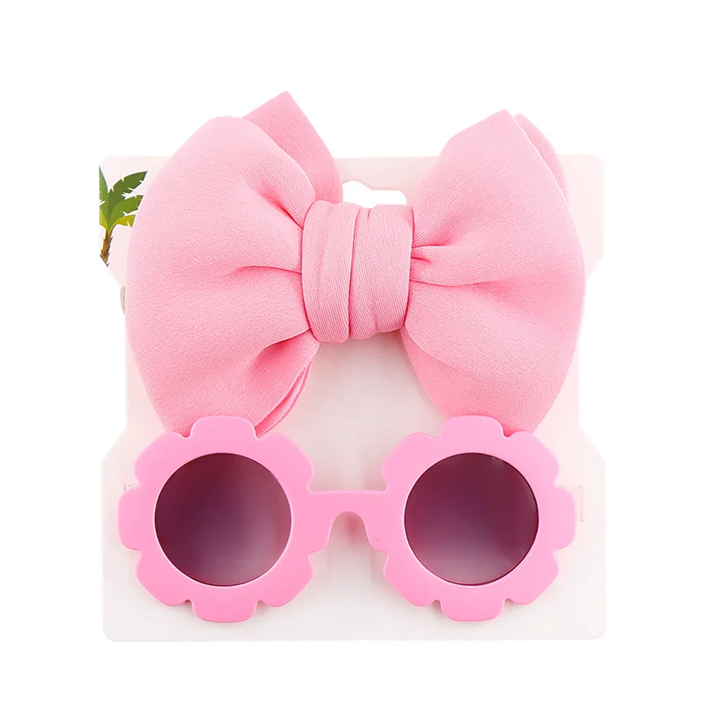 

2Pcs/Pack Vintage Kids Summer Bows Headband Round Sunglasses Children Sun Glasses Protection Glasses Baby Hair Accessories