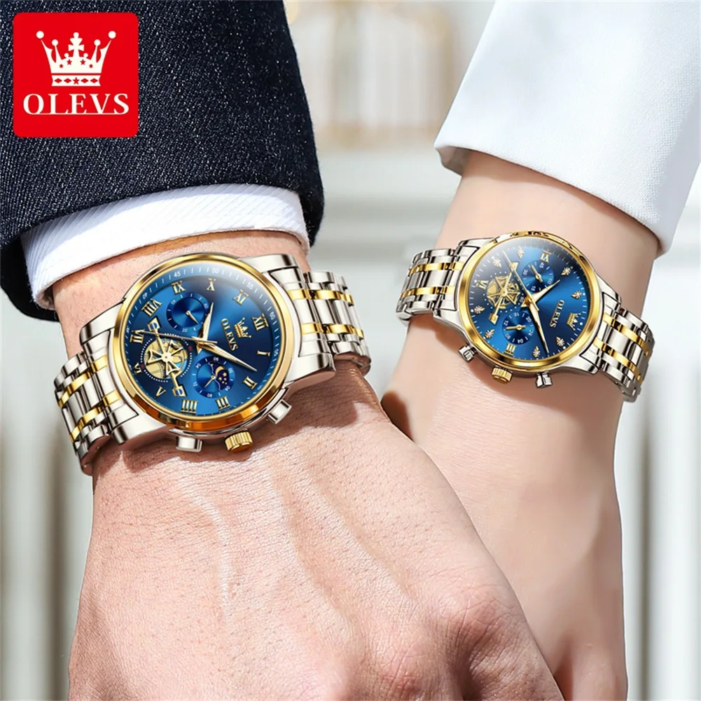 Couple Watches Waterproof Luminous Stainless Steel Quartz Watch His and Hers Moon Phase Fashion Lovers Set quartz watch,waterproof wristwatch,fashion couple watches