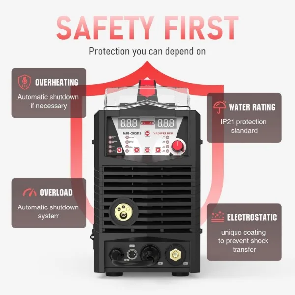 YESWELDER Digital MIG-205DS MIG Welder,200Amp 110/220V Dual Voltage, Gas Gasless MIG Welding Machine MIG/Lift TIG/ARC