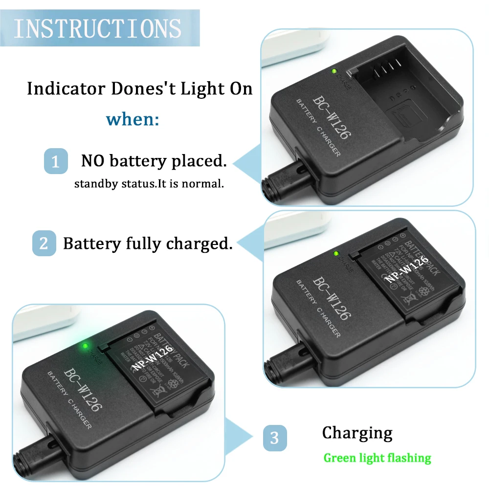 BC-W126 Battery Charger For FUJIFILM NP-W126S FinePix HS30 HS33 HS50 HS35 X-T10 X-T200 X-100V X-A1 X-A20 Camera BCW126 battery charger