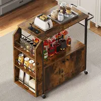 36 Rolling Kitchen Island Cart with Power Outlet, Storage, and Open Shelves for Dining and Kitchen Use in Brown 2