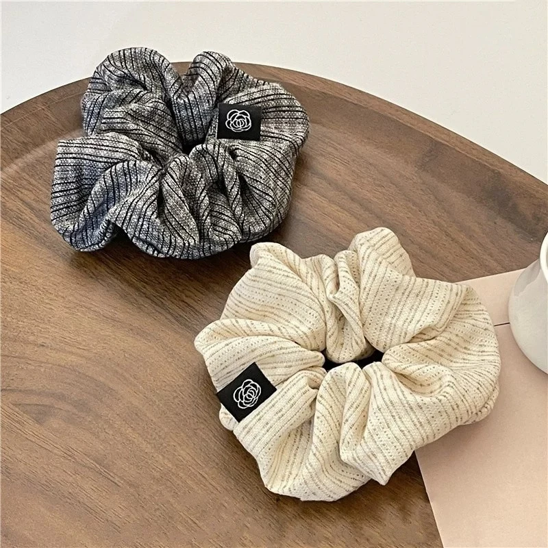 Elegant Camellia Plaid Hair Scrunchie - Retro French Style Accessory