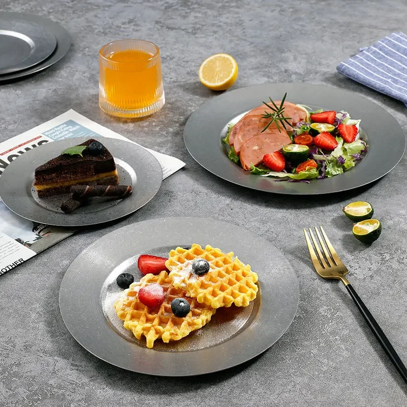 

Stainless Steel Dinners Plates,Metal Round Dinner Dishes for Adults,Dishwasher Safe,Serving Camping Snack Salad Plate for Home