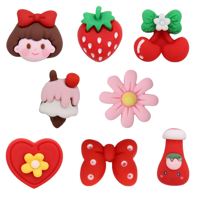 Sell Retail 1-24pcs PVC Shoe Charms Pink Mickey Ice Cream Cake Strawberry  Accessories Shoe Buckles For Croc Jibz Kids Present