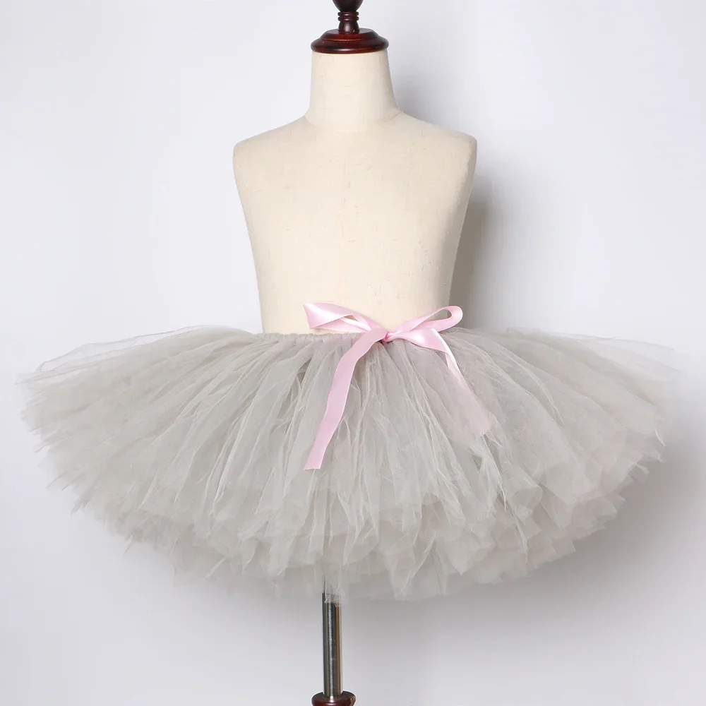 Gray Girls Tutu Skirt Fluffy Handmade Children Tulle Skirt Kids Ballet Dance Pettiskirt Baby Girl Birthday Party Tutu 1-14