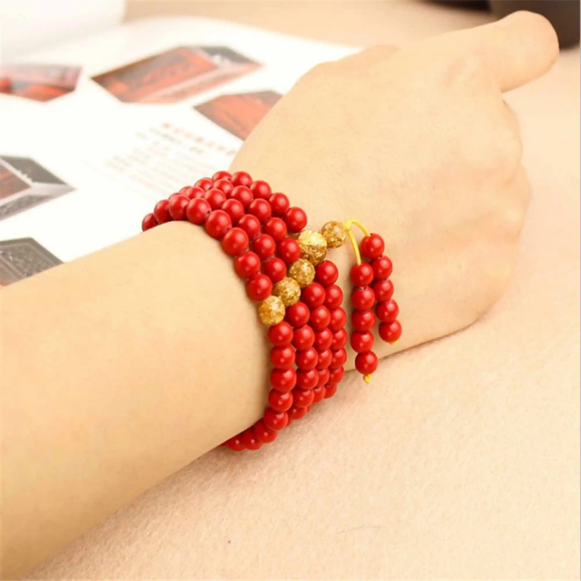 

8mm Natural cinnabar 108 buddha bead bracelet Lucky energy pray Artisan Fashionistas Men Women Contemporary Durable Beaded