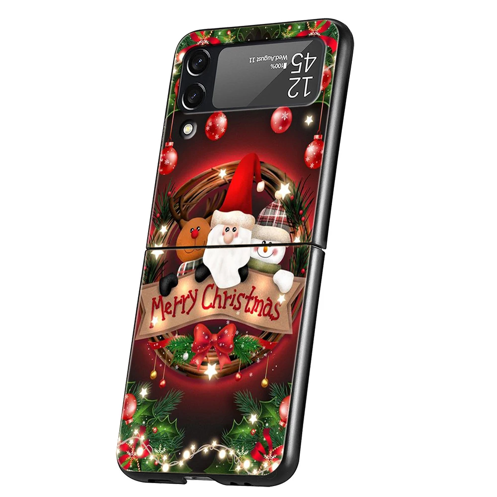 Frohe Weihnachten harte PC-Handy hülle für Samsung Galaxy Z Flip 5 4 3 schwarze Abdeckung für Galaxy Z Flip 6 faltbare stoß feste Hülle Capa – Detail 3