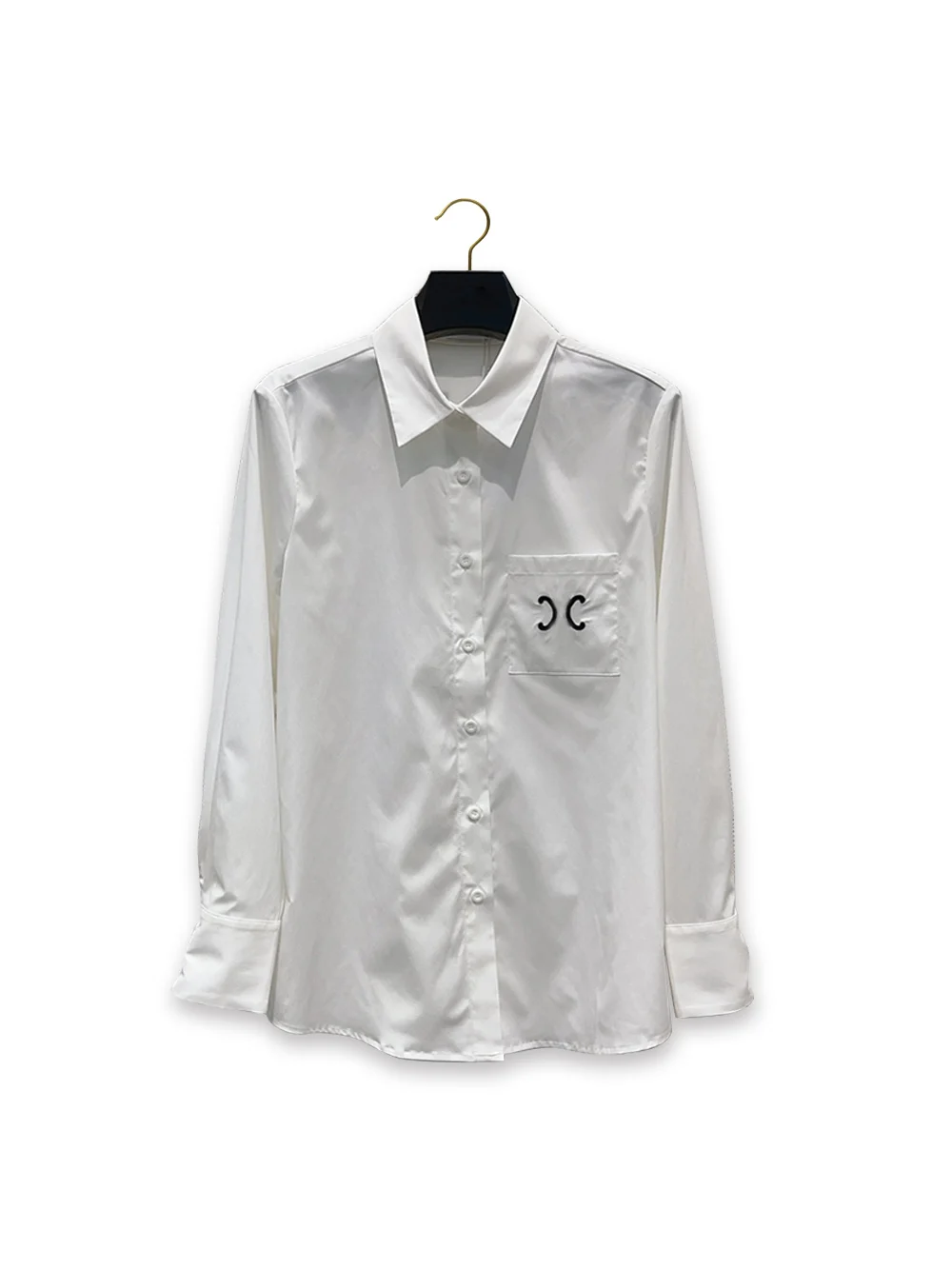 

Women's Long Sleeve Lapel Blouse, Simple Embroidery Letters, All-Season, White Simple Light Shirt, Thin Top, Traf