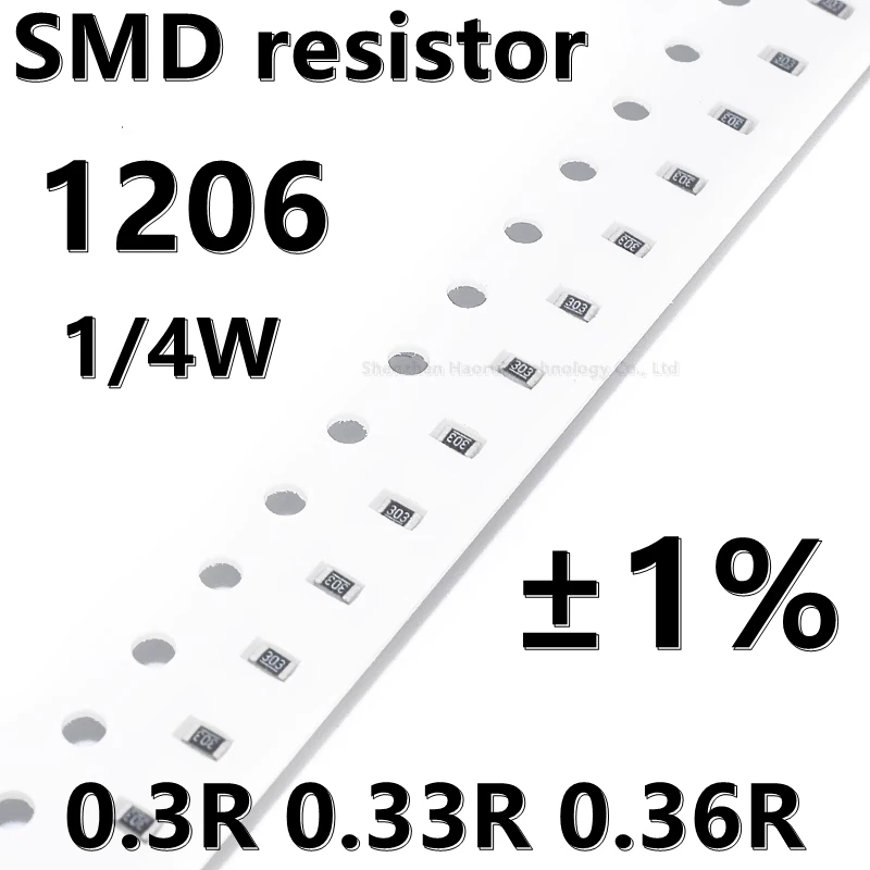 

(100 шт.) 1206 SMD резистор 1% 0.3R 0.33R 0.36R 1/4 Вт Высокое качество