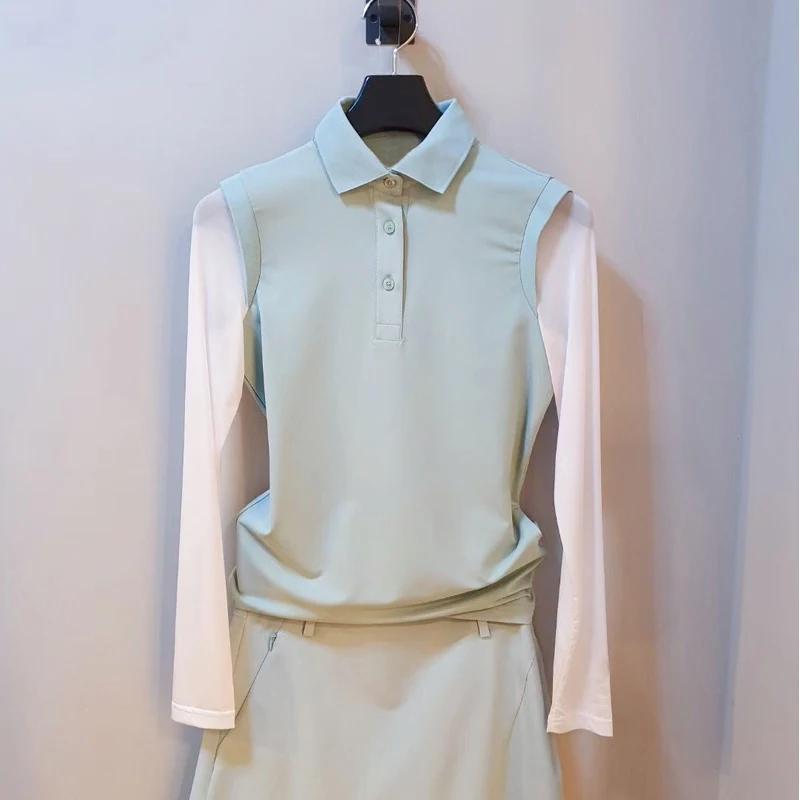 Women Golf Polo Shirt Summer Breathable UV Resistant Ice Silk Sleeve Top Outdoor Leisure Sports