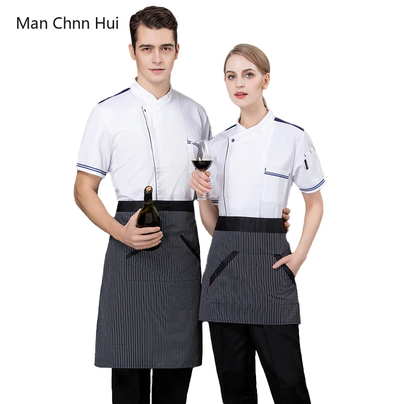 

Catering Uniform Short Sleeve Men's Chef Coat Kitchen Work Jacket Hotel Cooking Shirt Women Waiter Bakery Restaurant Clothes