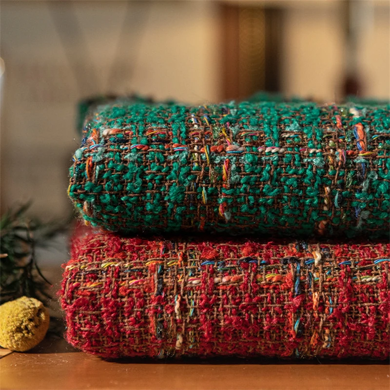 Vintage Plaid High-end Coarse Woolen Fabric Handmade DIY Jacket Skirt Clothing Bag Autumn and Winter Thin Tweed Fabric