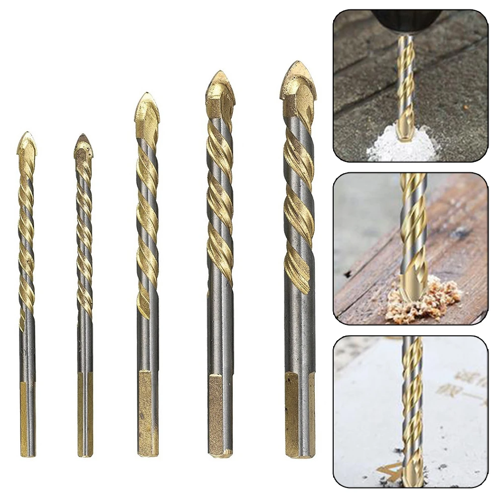 5pcs Tungsten Carbide Glass Drill Bit Set Edges Tile Glass Cross Spear