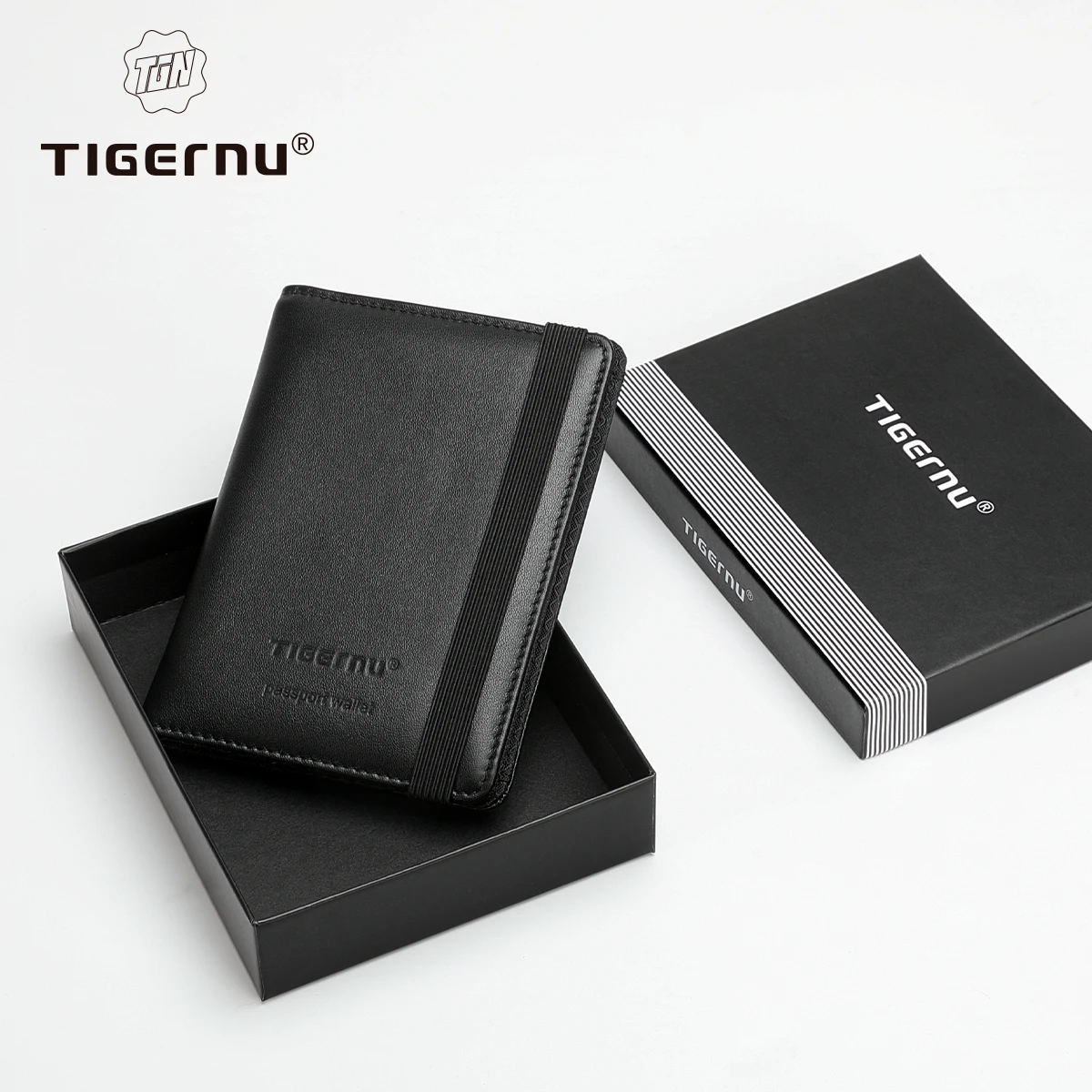 Tigernu 진짜 가죽 여권 커버 비즈니스 RFID 도난 방지 남성용 카드 및 ID 홀더 지갑, 남성용 미니 돈 가방