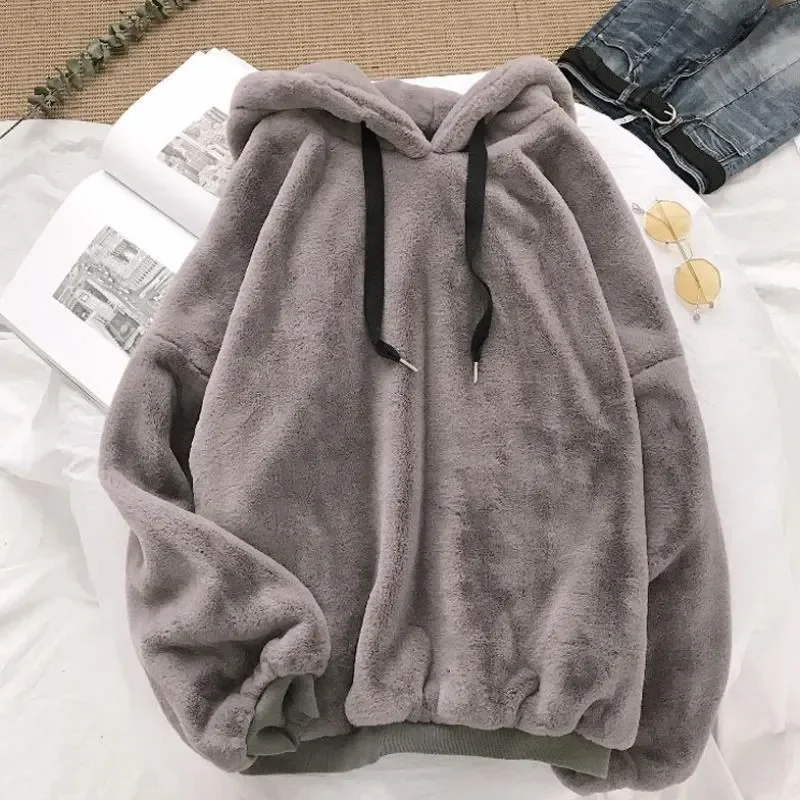 American Trends Oversized Sherpa Hoodie For Women - Fluffy Pullover With Pockets, Dark Grey - View #4
