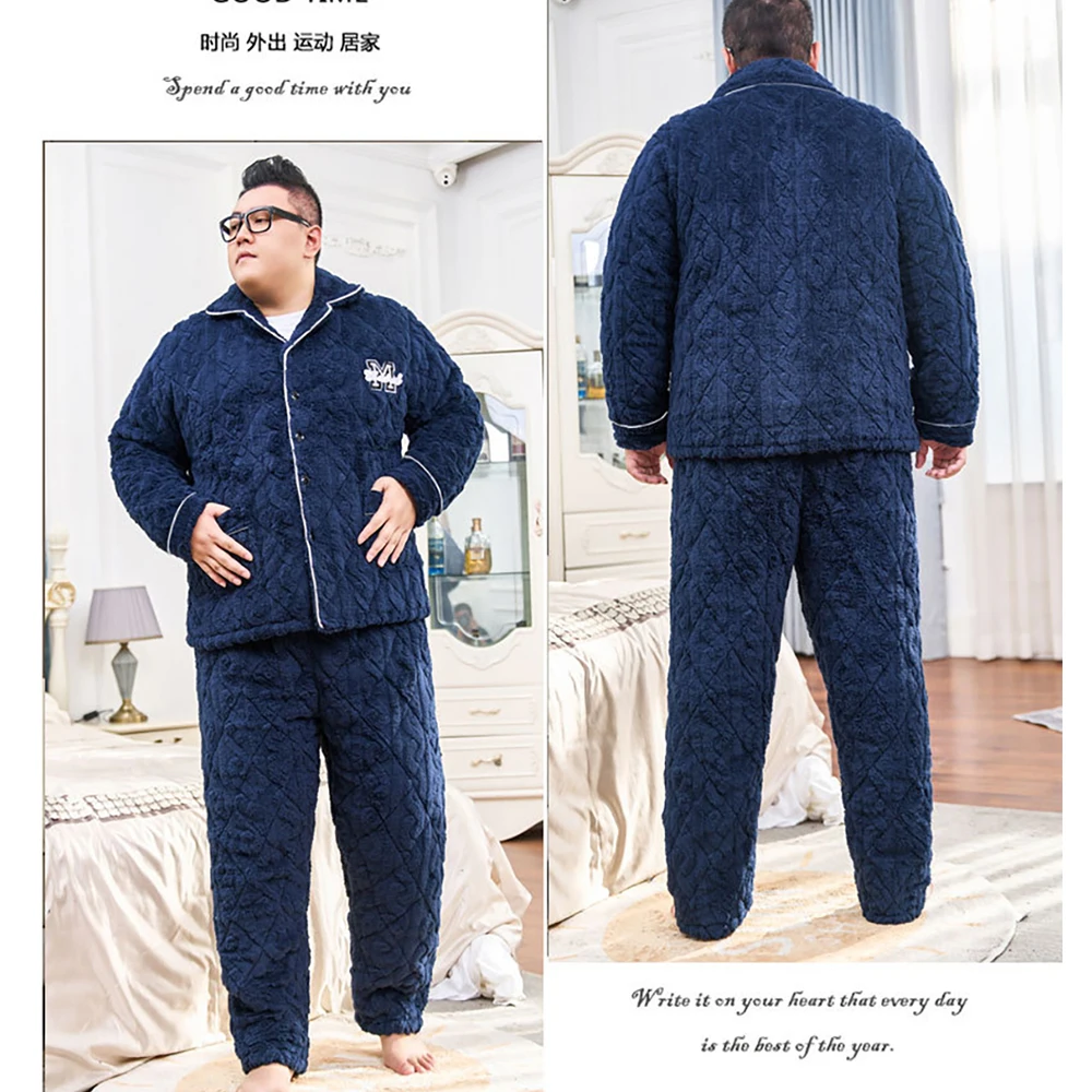 9XL Big Size Pajamas Set Winter Super Thicken Flannel Warm Sleepwear Simple Casual Plaid Men Pajama for Sleeping pijama hombre