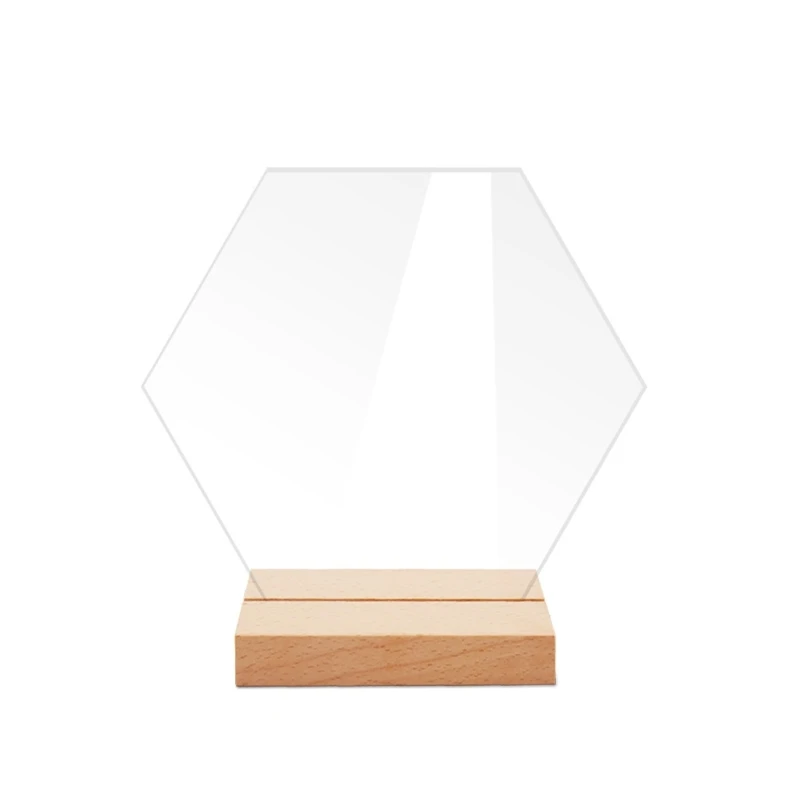 10pcs Acrylic Table Sign Holder with Wooden Base Blank Clear Wedding Sign Number Place Card Holder Display Stand for Bar