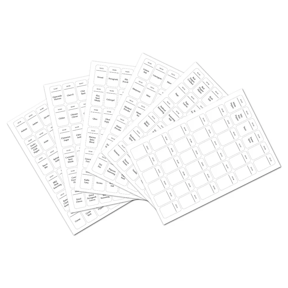 216/208 pcs 향신료 라벨 스티커 영어 프랑스어 향신료 항아리 스티커 흰색 식료품 저장실 접착제 주방 보관 항아리 병 태그