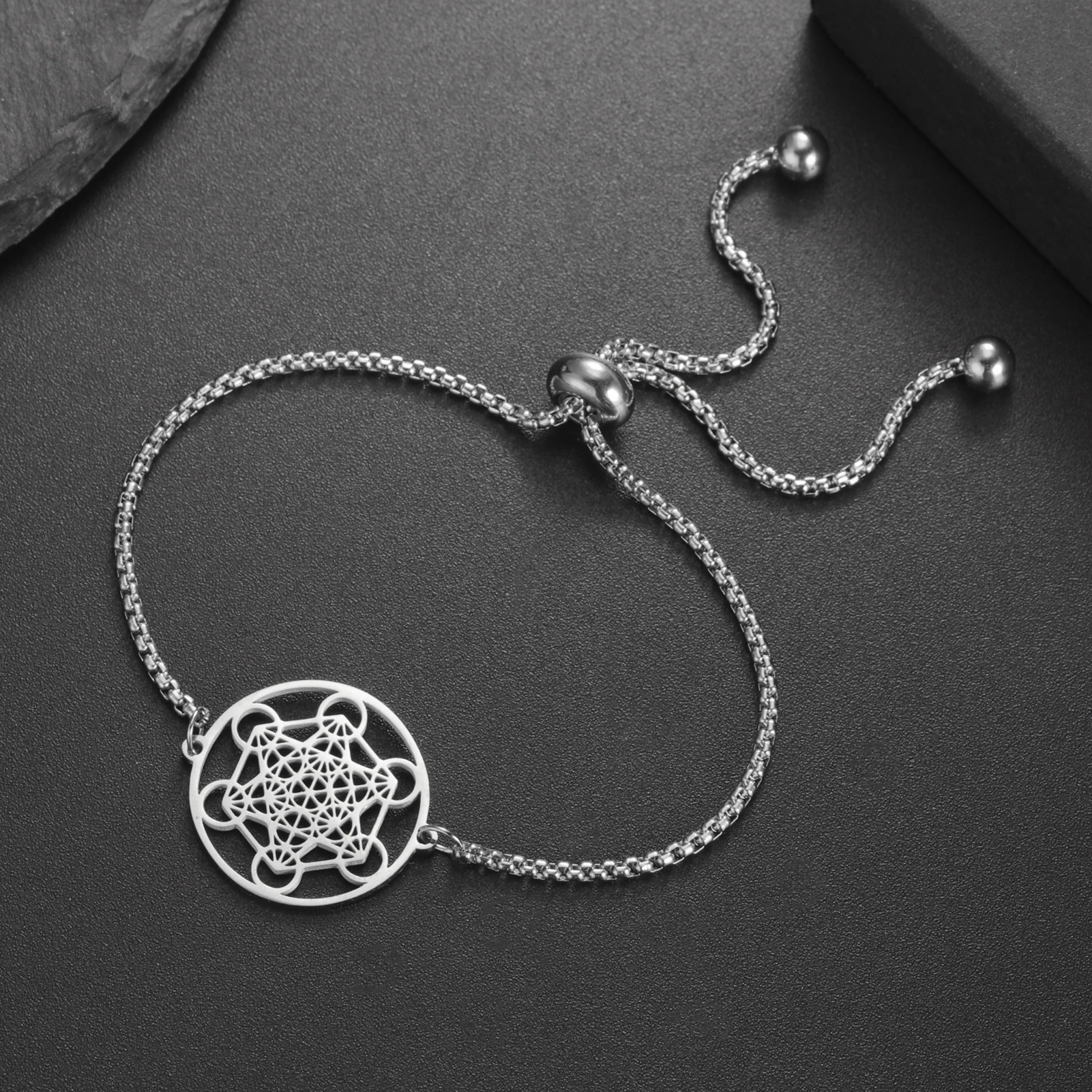 Lucktune Edelstahl Engel Siegel Erzengel Metatron Würfel Seil Armbänder für Frauen Spirituelles Amulett Schmuck Jubiläumsgeschenke – Detail 40
