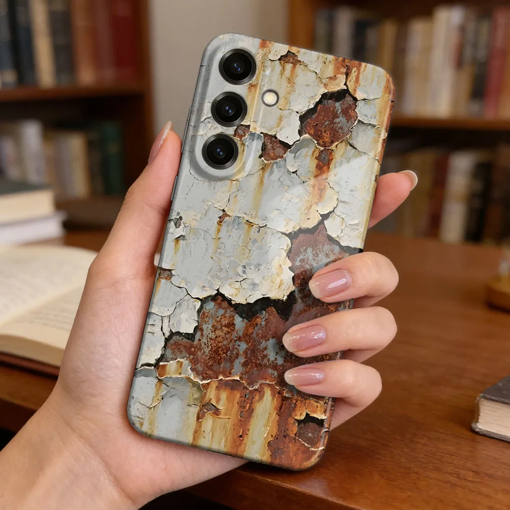 Rustic Metal Effect Shockproof Hard Case - Durable & Stylish Protection