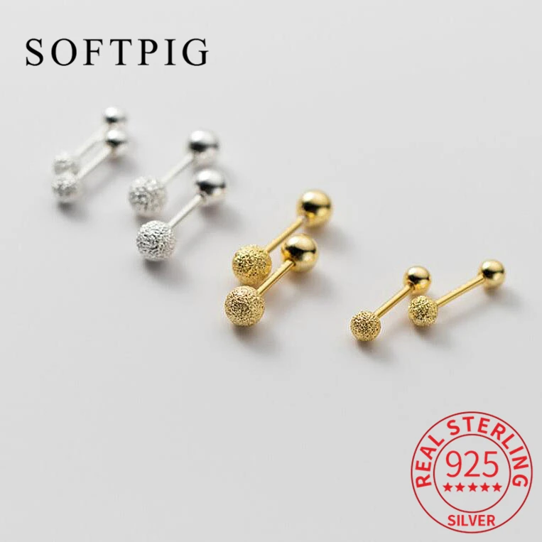 SOFTPIG 리얼  3/4MM 서리로 덥은 구슬 여성을위한 18K 스터드 귀걸..