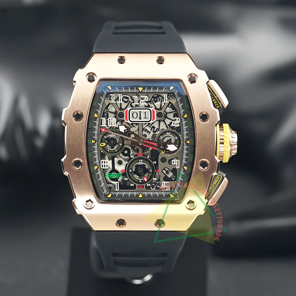 

2023 New Top Fashion Men's Automatic Watch 11-03 Titanium Steel Case Gray Rubber Strap High Strength Mineral Glass Relogio