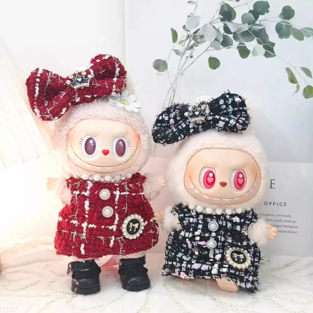 Chic Designer Plaid Dress Set for Mini Dolls - Fashionable Doll Outfit & Accessory Gift