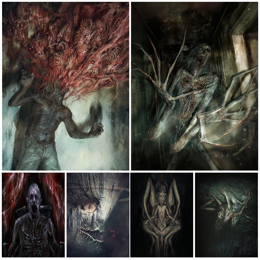 

Terrifying Mutant Monster Abstract Wall Art Canvas Painting Mysterious Bloody Ghosts And Demons Poster And Print Home Decoration