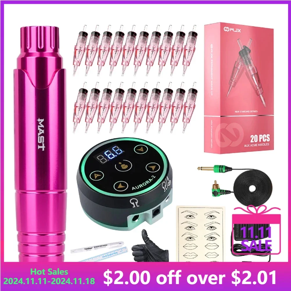 Tattoo Machine Pen Permanent Makeup Kit Set Mast P10 RCA LED Display Power Supply Wjx Cartridge Supplies tattoo kit,tattoo supplies