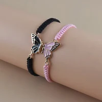 2Pcs Simple Butterfly Hand Woven Couple Bracelet For Women Men Fashionable Butterfly Bangle Versatile Woven Wristband Gifts