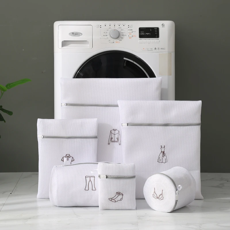 Laundry Bag Sets For Washing Machines Embroidery Fine Mesh Underwear Organizer Basket Clothes Cleaning Protect Anti-deformation 5
