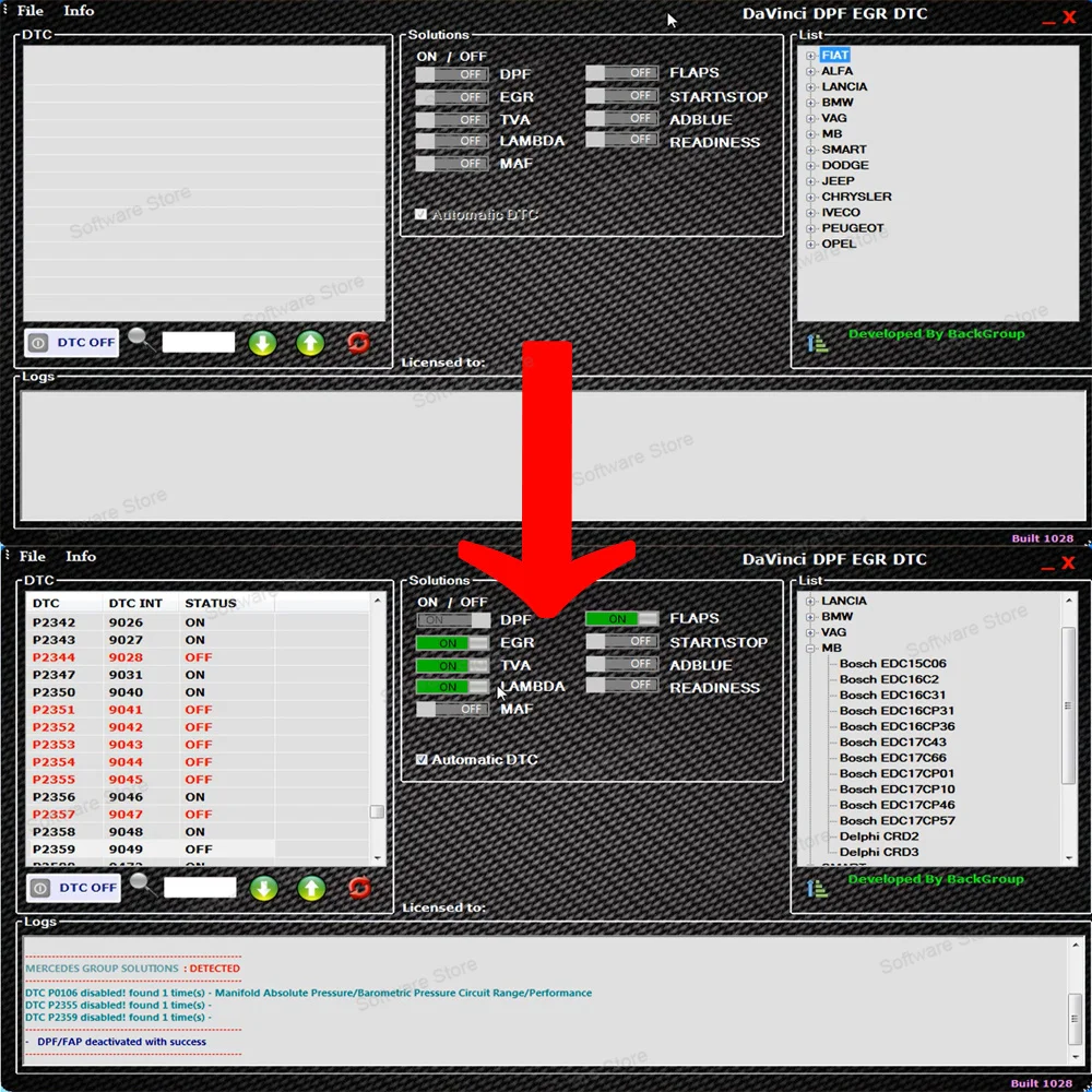 Latest car software DaVinci 1.0.28 Modify ECU content DPF EGR DTC TVA FLAPS MAF ADBLUE LAMBDA ON/OFF Work with K E S S & K T A G automotive engine analyzer