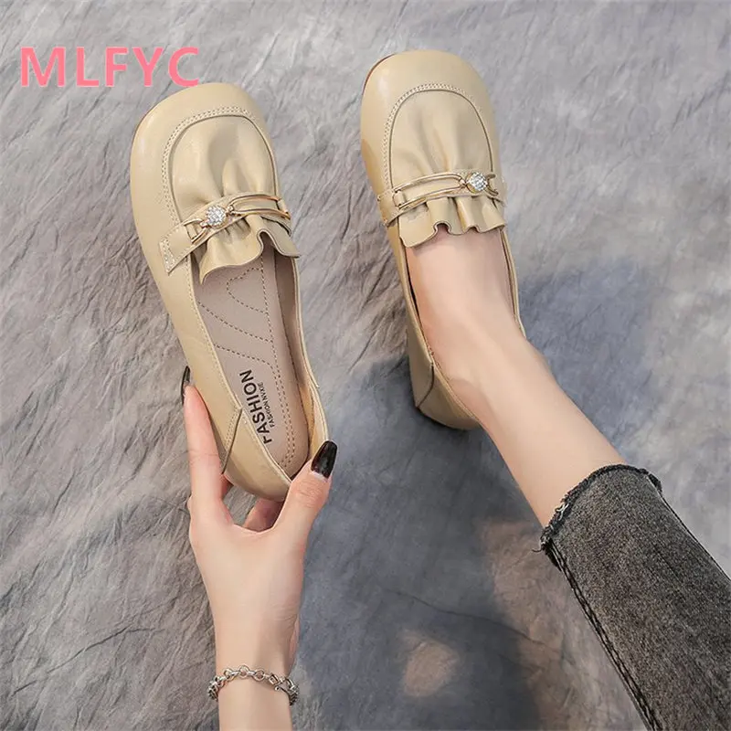 Single-shoe women 2023 new spring autumn fashion shallow mouth square head slouchers low top female shoes casual shoes