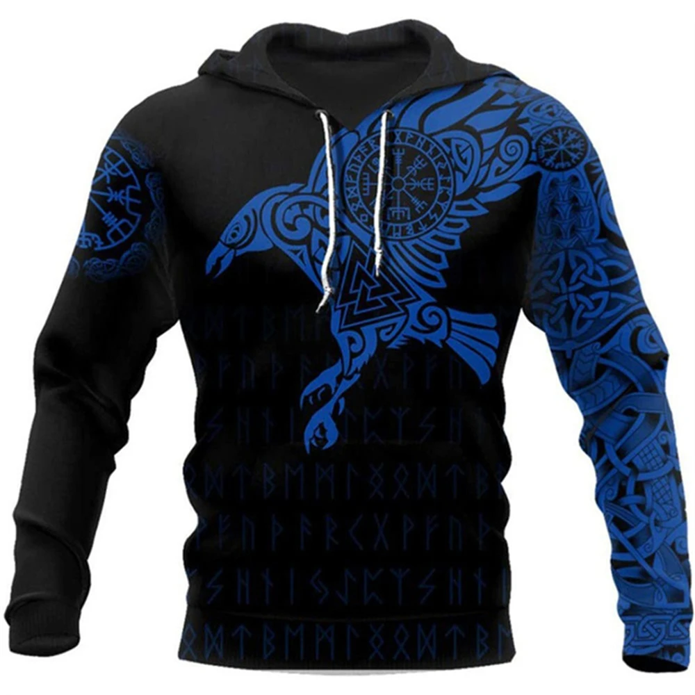 New Viking Mythology Hoodie for Men's 3D Print Vintage Style Long