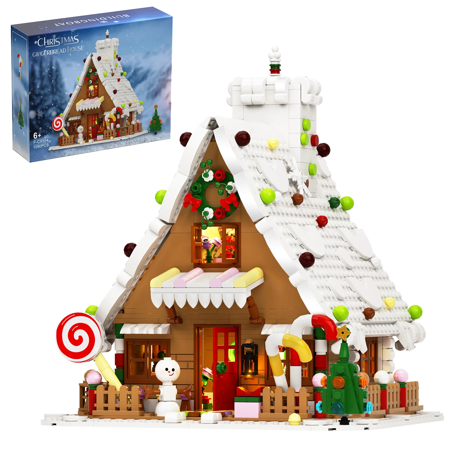 

MOC Stocking Stuffer Gift Snowy Gingerbread House Building Blocks Christmas Cottage Hut Street Model Bricks Toys Assembly Set